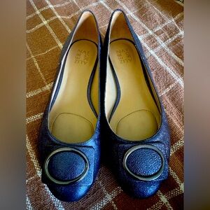 Naturalizer Blue and Silver Flats with Decorative Medallion